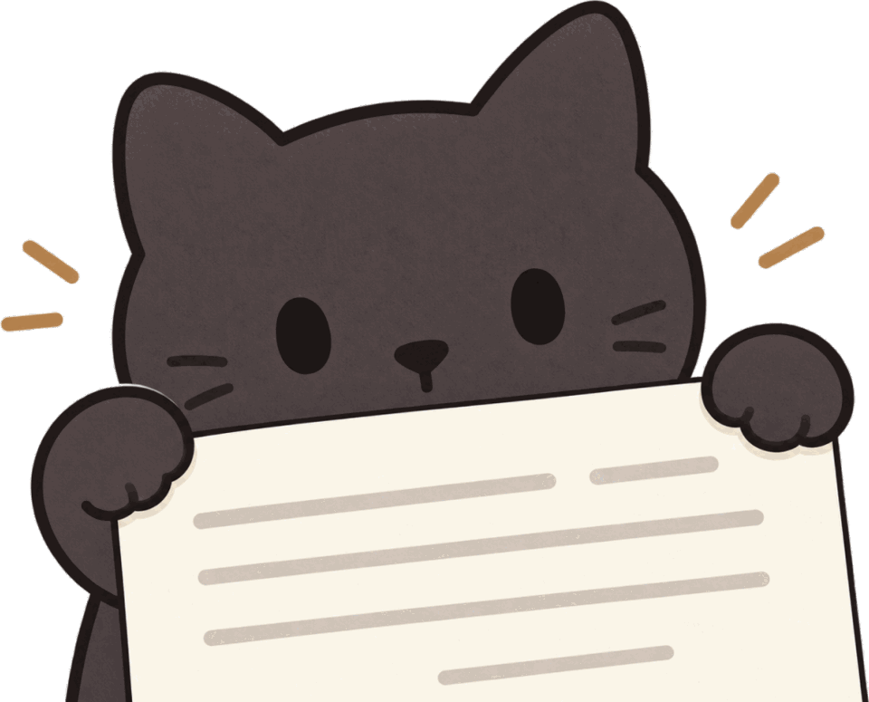 The Pousse cat holding up a page